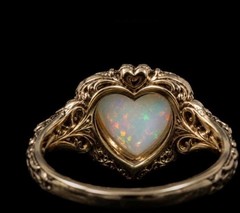 Heart Shaped Ethiopian Opal Ring, Vintage Filigree Band, October Birthstone, Ant