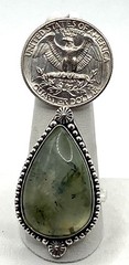 Vintage Sterling Silver / 925 Large Teardrop Green Prehnite Ring Size 11.5
