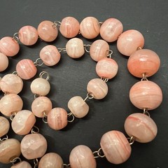 VTG Banded Calcite Necklace round beads 20″ Graduated Pink coral peach colors