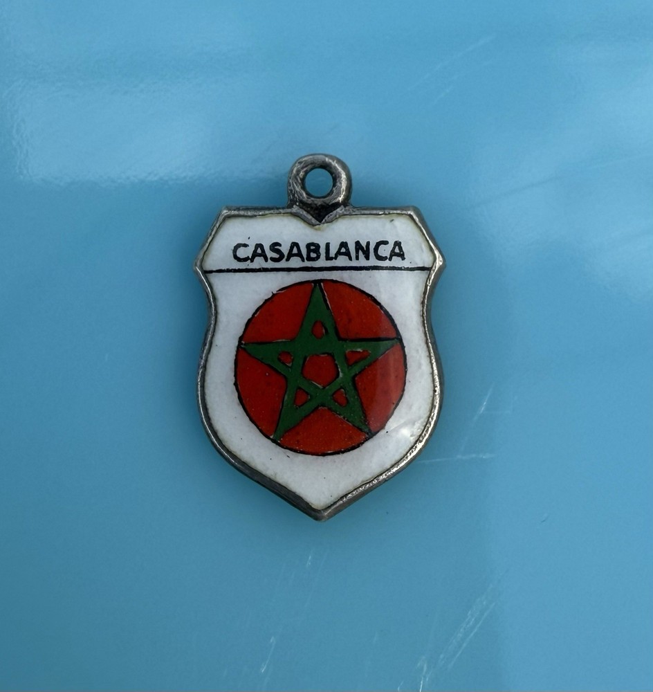 Vintage Casablanca Morocco 800 Silver Enamel Travel Shield Charm 1g