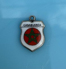 Vintage Casablanca Morocco 800 Silver Enamel Travel Shield Charm 1g