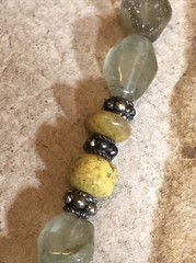24. Vintage 925 Sterling Faceted Prehnite Beads Carved stone Pendant Necklace