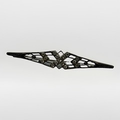 Vintage European Silver Tone Brooch Trombone Clasp Brilliant Rhinestone Deco 3”