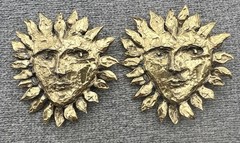 Vintage Yves Saint Laurent YSL Paris Robert Goossens Golden Sun Face Earrings