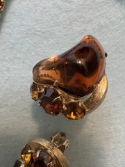 VTG D&E Juliana Root Beer Glass & Topaz Rhinestone Runway Necklace & Earrings