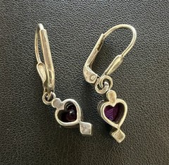 Vintage Sterling Silver Red/Pink Heart Dangle Earrings