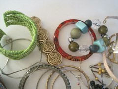 Costume Jewelry 2 Lb Bracelets Brass Arm Band Leather Plastic Wood Beads Retro#9