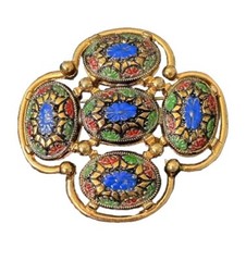 Vintage 1968 Sarah Coventry Light Of The East Mosaic GoldTone Brooch & Necklace