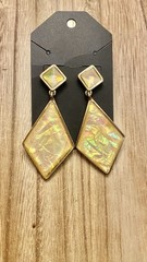 Gold Tone Faux Fire Opal Acrylic Diamond Shape Drop Dangle Pierced Earrings.