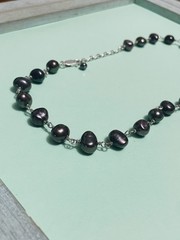 Peacock Baroque Pearls Necklace Dark Purple/Blue/Grey-Vtg 17.75″Sterling Silver