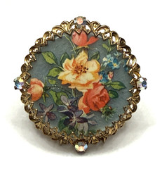 GORGEOUS Vintage FLORAL Brooch w/Aurora Borealis Rhinestones – 2-1/4″ (CD10)