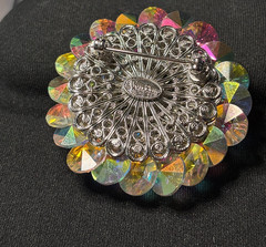 Vintage Signed VENDOME Aurora Borealis AB Rhinestone Dome Brooch Silver Tone