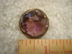 Antique C-Clasp Amethyst Faceted Glass Open Back 1 Inch Round Pin Brooch