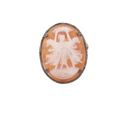 800 Silver Antique Art Deco Real MOP Carved Muses Cameo Pin Brooch / Pendant