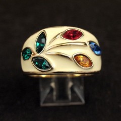 VTG 1980s 18KT HGE CREAM ENAMEL MULTI STONE Dome Cocktail RING Size 10 SIGNED