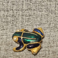 2 Vtge Pins Brooch Cat Eye Glasses Clear Rhinestone & Enamel Frog Green/ Blue