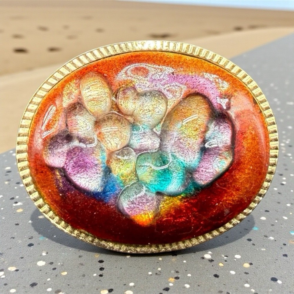Vintage Abstract Resin Lucite Art Brooch Pin Colorful Modernist Trombone Clasp