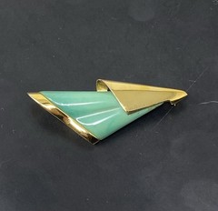 Givenchy Vintage Brooch Pin Green Stone Gold Setting 1979 New York Paris