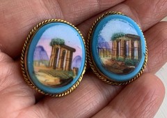 Victorian Grand Tour Opaline Glass Gold Filled Micro Scene Jewelry Medallions