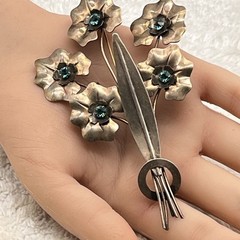 Vintage Pot Metal Brooch Flower Pin Oversized Large 4″