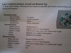Diamond and Emerald cocktail ring with platinum band, very elegant– size 8