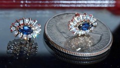 14k yellow gold earrings 0.68ct natural, treated sapphire dia stud 2.35gr N3717