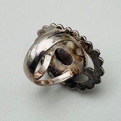 Vintage Filigree Ring Boho Silver Tone Purple Quartz Size 7 Statement Chic Mod