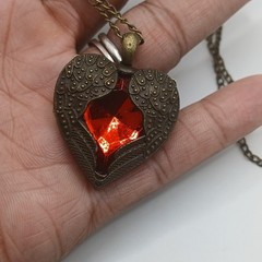 Guardian Angel Heart Necklace with Red Crystal Accent
