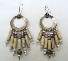 3 1/8″ LONG VTG SOUTHWEST STERLING SILVER BLUE LACE AGATE JASPER BEAD EARRINGS