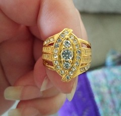 Vintage 14k Gold Over Silver Fancy Cluster Cocktail CZ Diamond Accent Ring sz 6