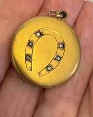 Victorian Antique Gold Filled Pendant Fob Charm Paste Rhinestone Horseshoe 1″ GF