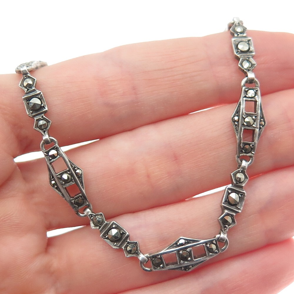 935 Silver Vintage Germany Real Marcasite Chain Necklace 16″ (broken lock)
