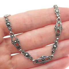 935 Silver Vintage Germany Real Marcasite Chain Necklace 16″ (broken lock)