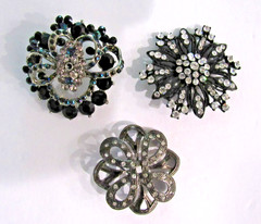 Vintage Black Clear Rhinestones Crystals Brooches Pins (lot of 12)