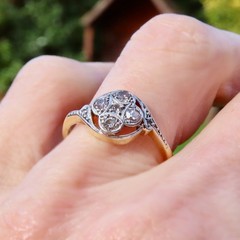 Art Deco Lab Created Diamond Quatrefoil Ring set in 14kt Yellow Gold Finish