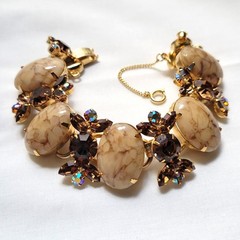 Juliana D&E Faux Honey Malachite Marble Bracelet Brooch Earrings Set Book Piece