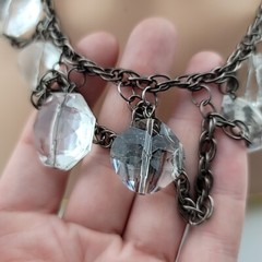Cg Signed Gun Metal Gray Chain Acrylic And Glass Beaded 19″ Necklace