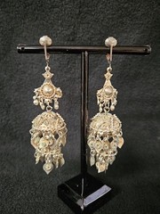 Jhumka Yemeni Clip Earrings Filigree Chandelier 3D Mid Century Antique