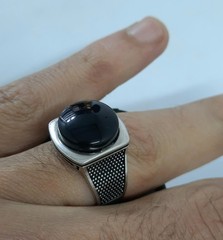 Classic Rif Top Minimalist VIP Men’s Ring Sterling Silver 925 Agate Stone Size 9