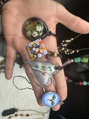 Lots of Vintage Art Glass, Resin, Silver Tone, And Wood Carved Jewelry21pc