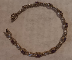 Vtg Avon RJ 8″ Bracelet 925 Sterling Silver Gold Tone w/ Amethyst Colored Stones