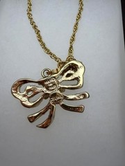 Authentic CELINE Paris Gold Tone Bow Crystal Pendant Necklace 26 in.