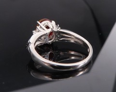 Vintage 1.05ct Natural Fire Opal 0.12ct Diamond Platinum Ring Size 6.25