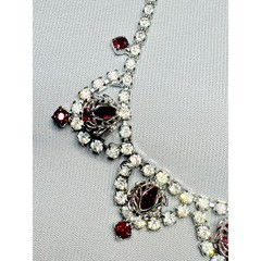 Vintage 1970s–80s Red Glass Rhinestone Formal Wear Necklace & Earring Set