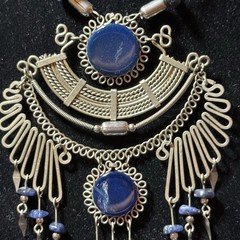 Vintage Hand Made Peruvian Alpaca Silver Chandelier Necklace w Blue Gemstones