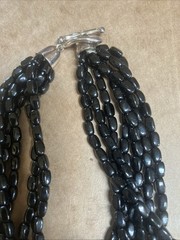 Vintage Multi Strand Multi Beads Black White Opalescent Glass Bead Necklace