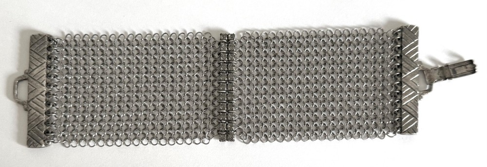 Vintage Silver Tone Signed Anthony Ferrara Mesh Bracelet Rhinestones