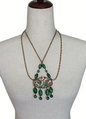 Art Nouveau Statement Bib Necklace Enamel Butterfly Lava Glass REPURPOSED