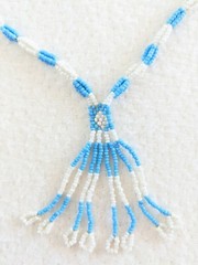 Vintage Southwestern Sky Blue & White Glass Seed Beaded Tassel Boho Necklace