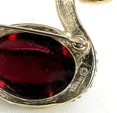 Vintage Crown Trifari Red Jelly Belly Swan Rhinestone Brooch Pin Mid Century